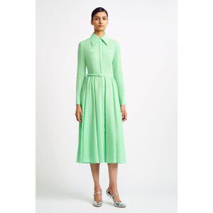 Emilia Wickstead Long Sleeve Aishan Cotton Cloque Shirt Dress Mint Size 2 $2150